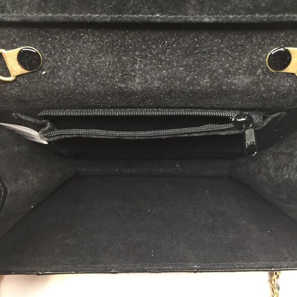 Vintage Genuine Eel Skin Leather Black Evening Purse Handbag Mirror Chain Strap - Picture 7 of 14